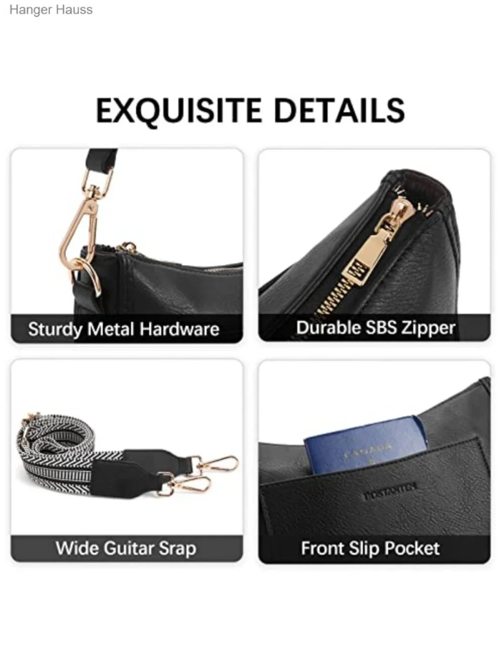 Women's Faux Leather Crossbody Bag with Adjustable Guitar Strap